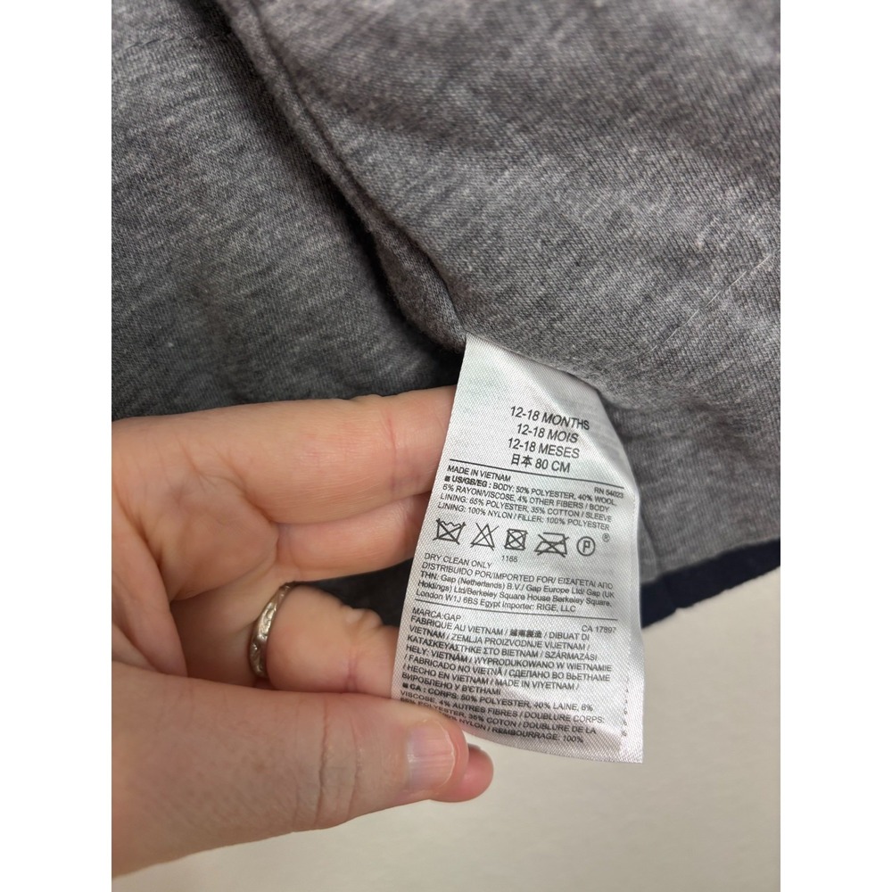 Baby Gap Girl Boy  Navy Peacoat Hood Toggle Snap  Wool Blend  12-18 mo Preppy - Picture 9 of 12